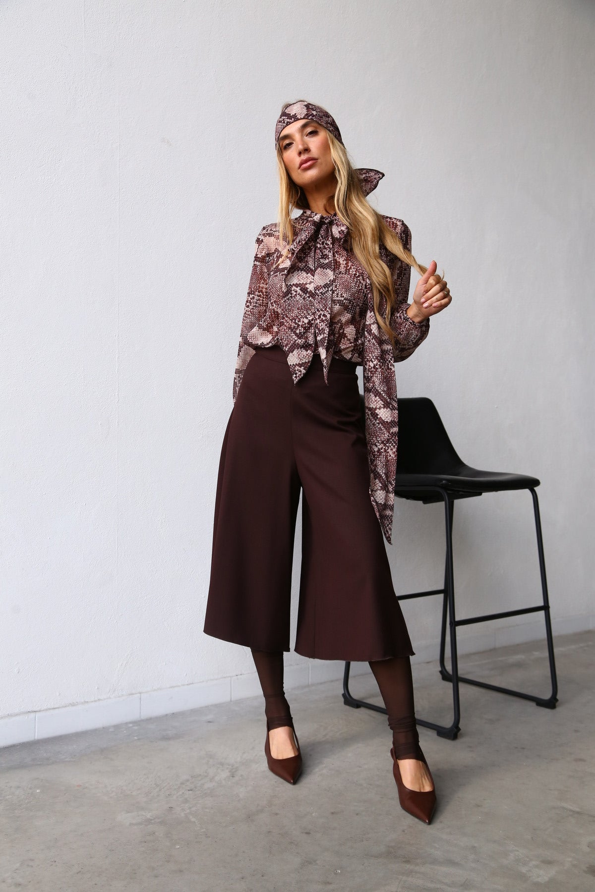 A6054 WIDE LEG LONG TROUSERS BROWN