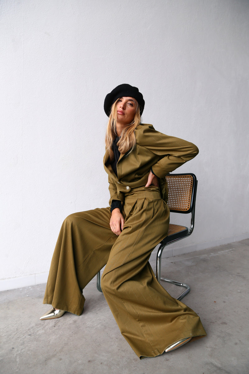 A6051E BUSTIER TROUSERS WITH FAUX LEATHER BROWN DETAILS