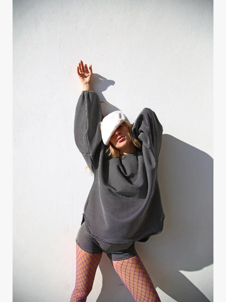 MAXI FELPA RIGATA BIANCO E NERO