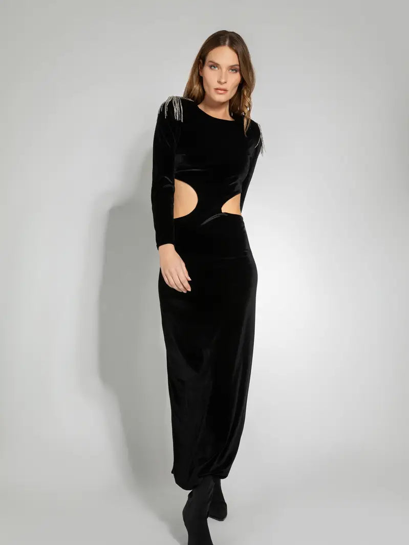 A6157 ABITO LUNGO OBLO FIANCHI E SPALLINE GIOIELLO