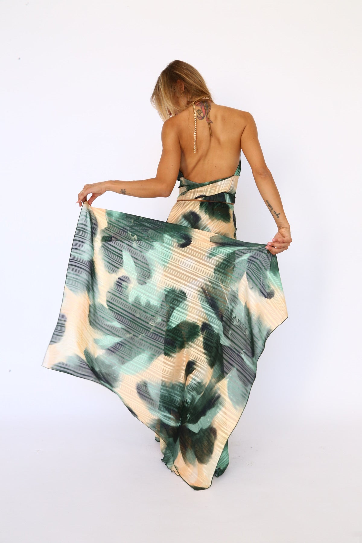 Foulard fantasia devoiree fiori verde bottiglia