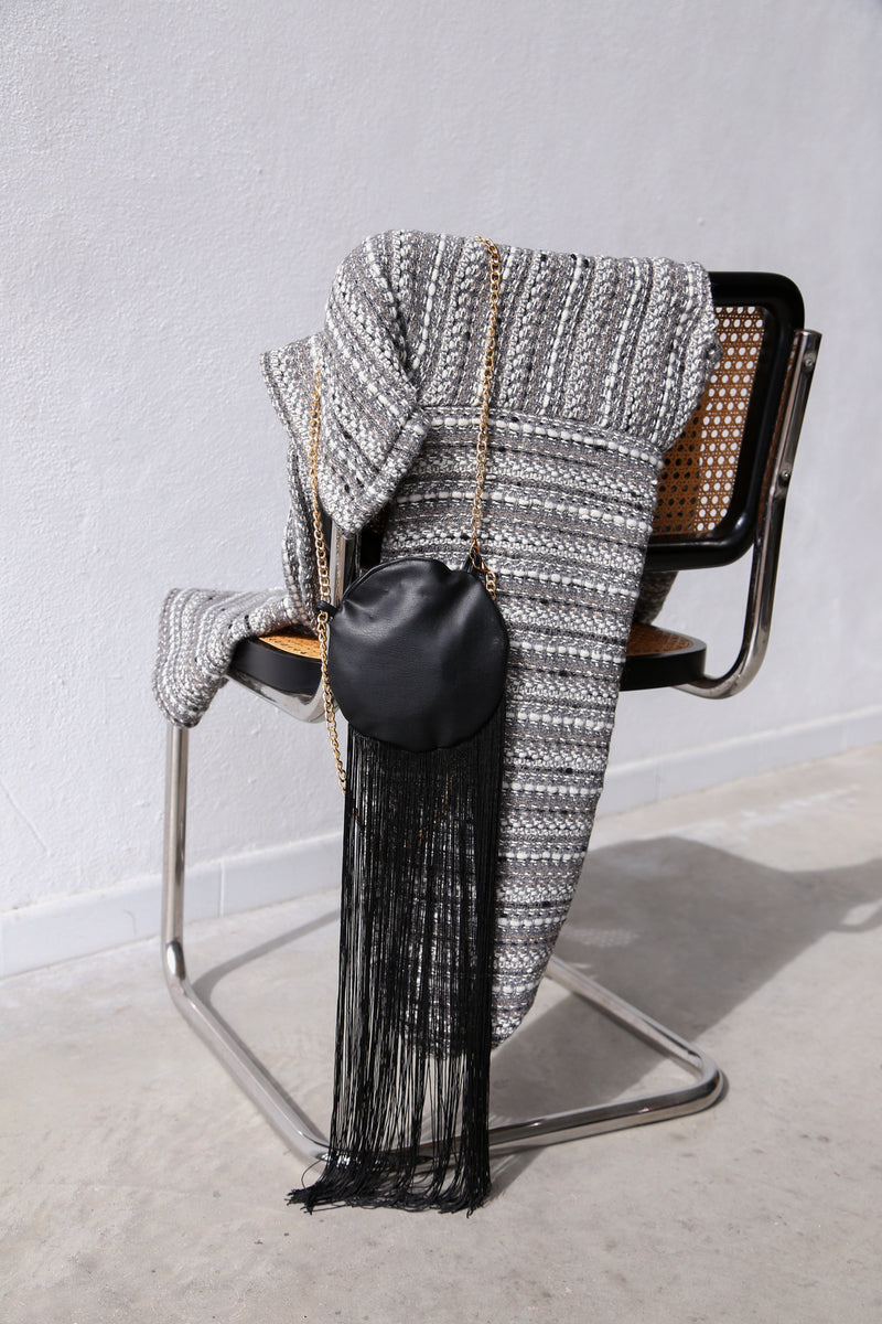 Minibag ecopelle con frange nero