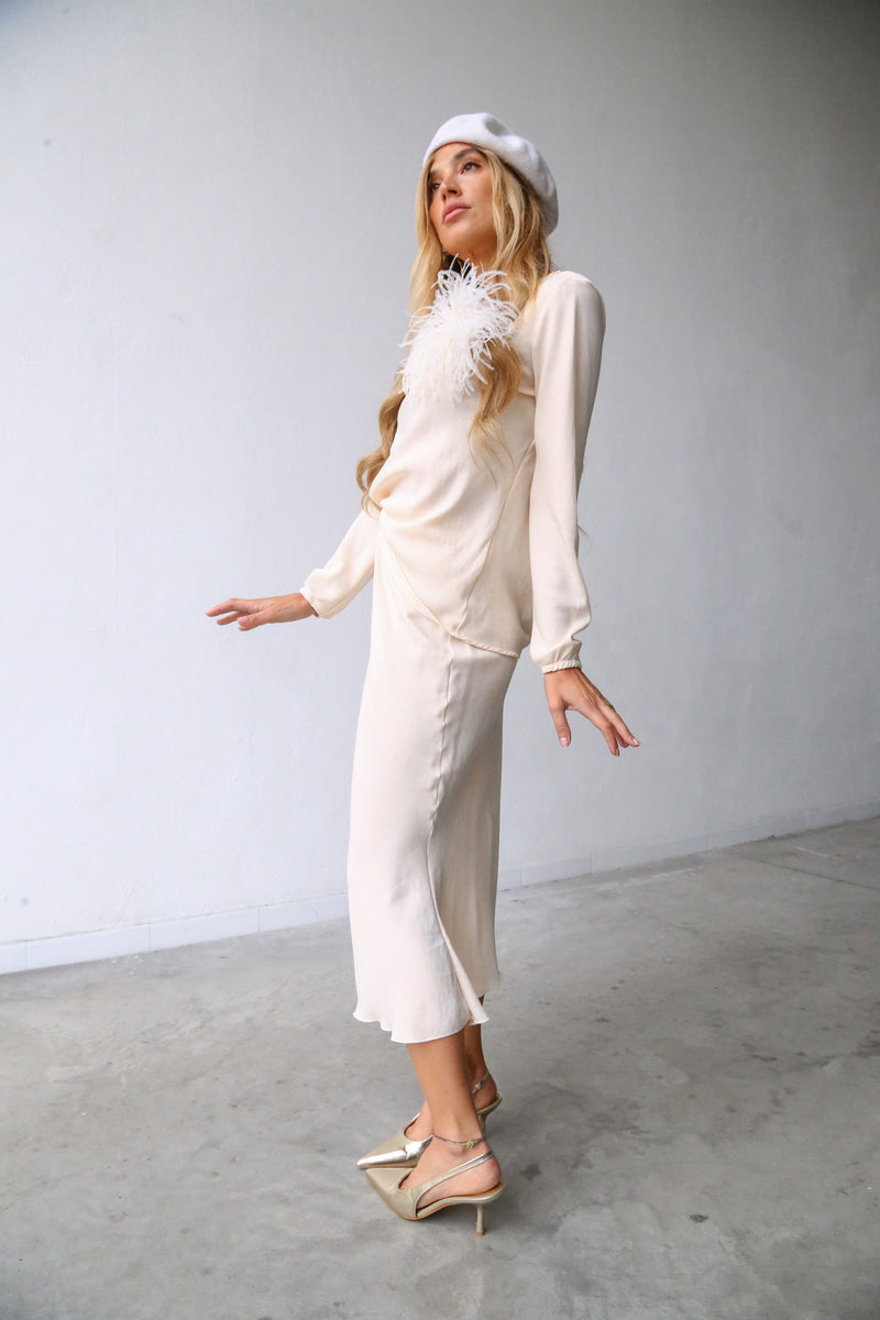 Silver satin flower brooch